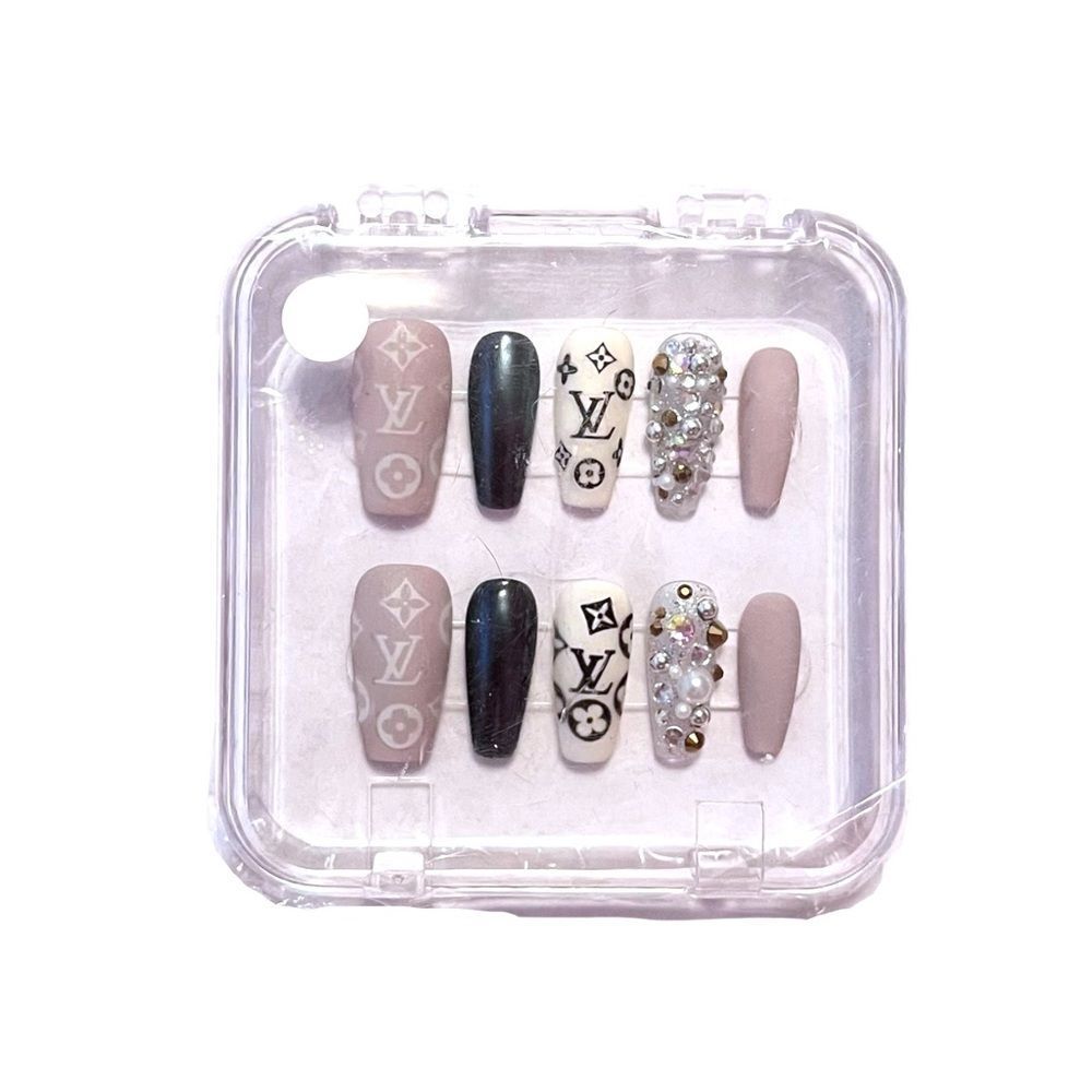 Custom Handmade Reusable LV Designer Press On Nails - Picture 2 of 5